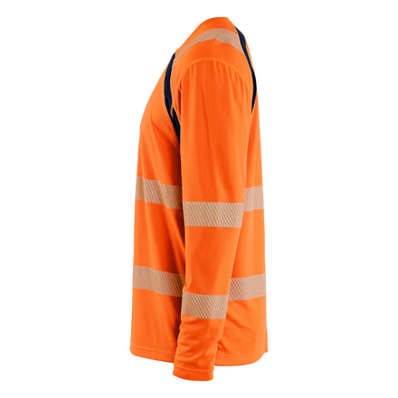 Blaklader 3599 Hi Vis Uv Protected Long Sleeved T Shirt Hi Vis Orange Navy Blue Left