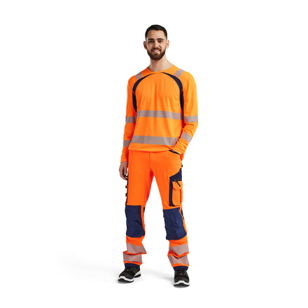 Blaklader 3599 Hi Vis Uv Protected Long Sleeved T Shirt Hi Vis Orange Navy Blue Model