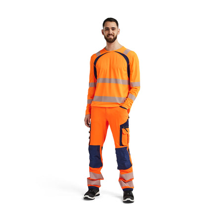 Blaklader 3599 Hi Vis Uv Protected Long Sleeved T Shirt Hi Vis Orange Navy Blue Model