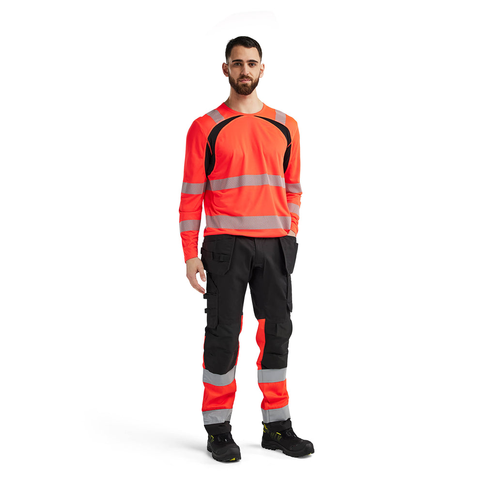 Blaklader 3599 Hi Vis Uv Protected Long Sleeved T Shirt Hi Vis Red Black Model