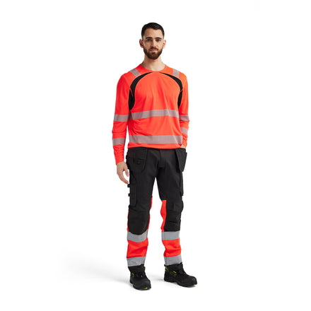 Blaklader 3599 Hi Vis Uv Protected Long Sleeved T Shirt Hi Vis Red Black Model