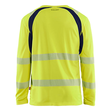 Blaklader 3599 Hi Vis Uv Protected Long Sleeved T Shirt Hi Vis Yellow Navy Blue Back