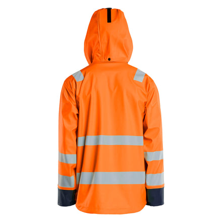 Blaklader 4302 Hi Vis Rain Jacket Hi Vis Orange Navy Blue Hood Up
