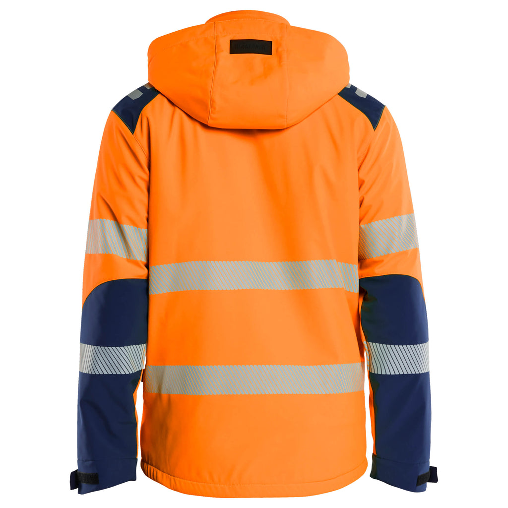Blaklader 4400 Hi Vis Lightweight Lined Winter Softshell Jacket Hi Vis Orange Navy Blue Back