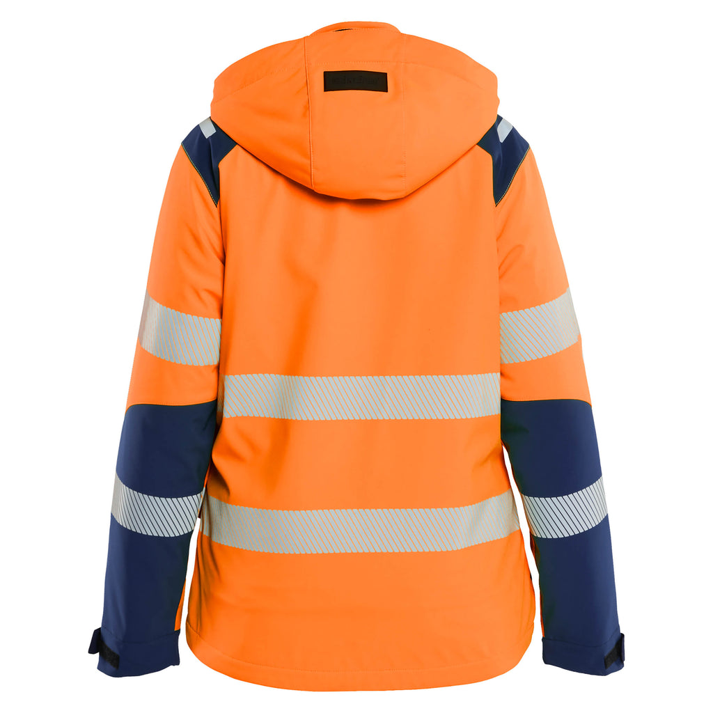 Blaklader 4401 Womens Hi Vis Lightweight Lined Winter Softshell Jacket Hi Vis Orange Navy Blue Back