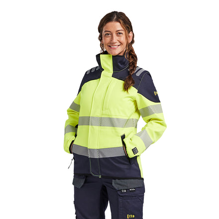 Blaklader 4448 Womens Multinorm Softshell Jacket Hi Vis Yellow Navy Blue Model