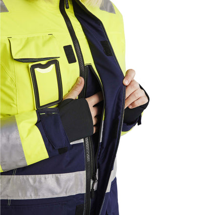 Blaklader 4472 Womens Hi Vis Winter Parka Hi Vis Yellow Navy Blue Feature 1