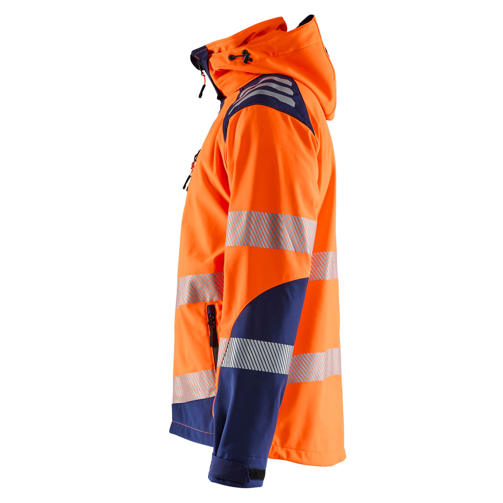 Blaklader 4491 Hi Vis Softshell Jacket Hi Vis Orange Navy Blue Left