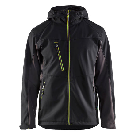Blaklader 4753 Softshell Jacket With Hood Black Hi Vis Yellow Front