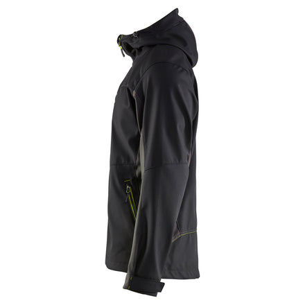 Blaklader 4753 Softshell Jacket With Hood Black Hi Vis Yellow Left