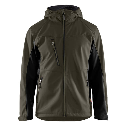 Blaklader 4753 Softshell Jacket With Hood Dark Olive Green Black Front