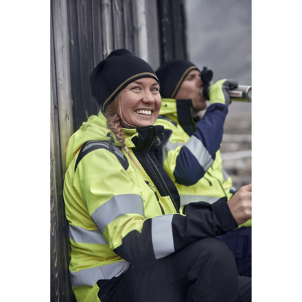 Blaklader 4791 Women’S Hi Vis Softshell Jacket Hi Vis Yellow Navy Blue Lifestyle