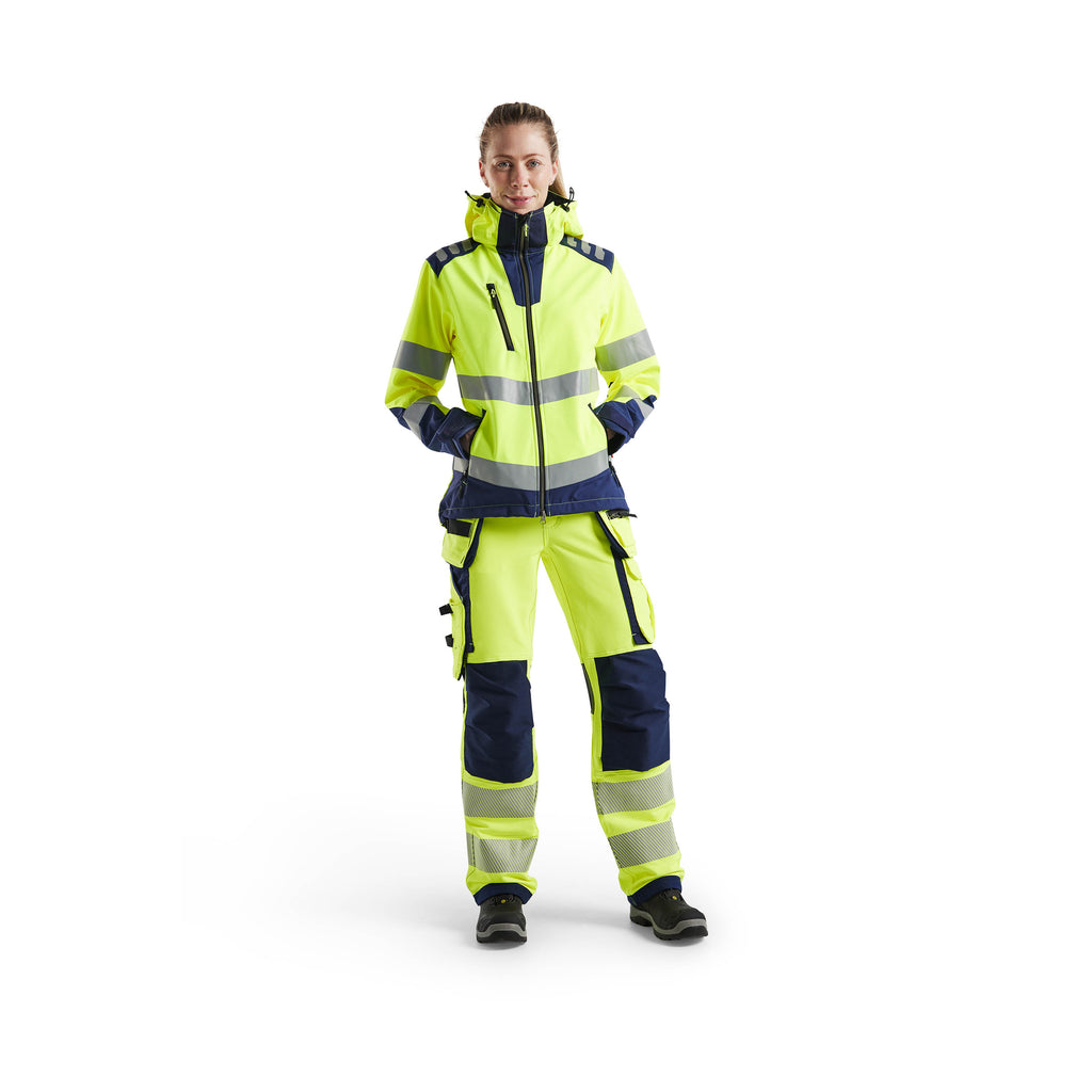 Blaklader 4791 Womens Hi Vis Softshell Jacket Hi Vis Yellow Navy Blue Model