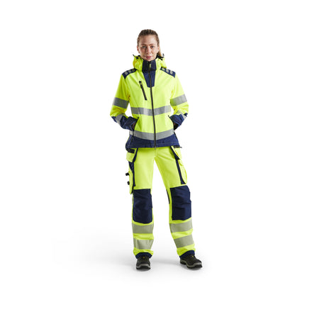 Blaklader 4791 Womens Hi Vis Softshell Jacket Hi Vis Yellow Navy Blue Model