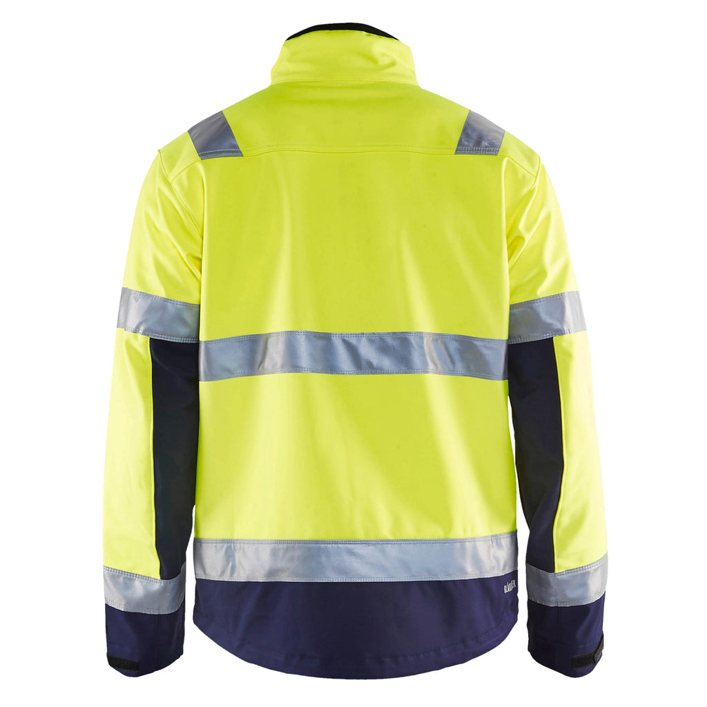 Blaklader 4900 Hi Vis Softshell Jacket Hi Vis Yellow Navy Blue Back
