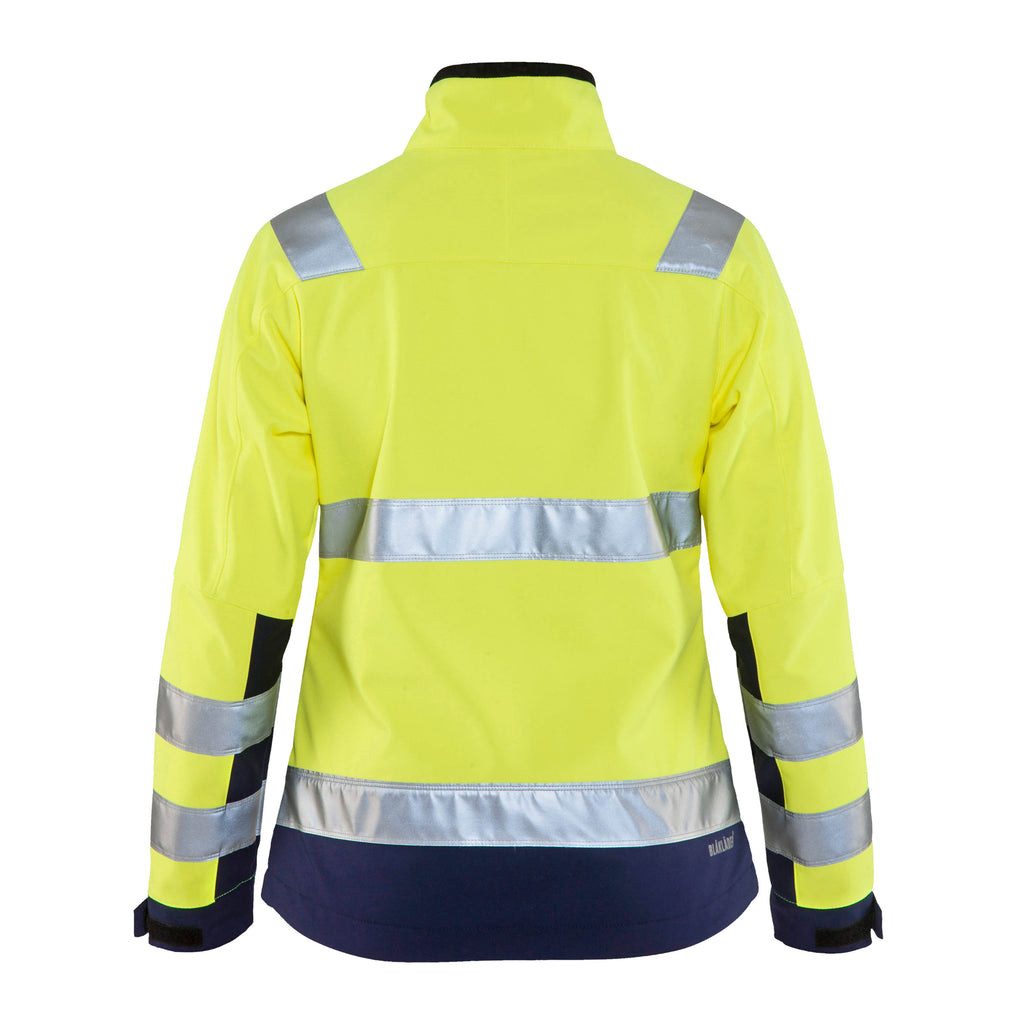 Blaklader 4902 Womens Hi Vis Softshell Jacket Hi Vis Yellow Navy Blue Back