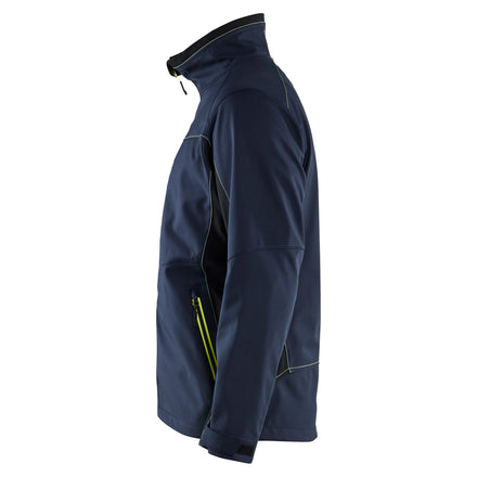 Blaklader 4950 Softshell Jacket Dark Navy Blue Hi Vis Yellow Left