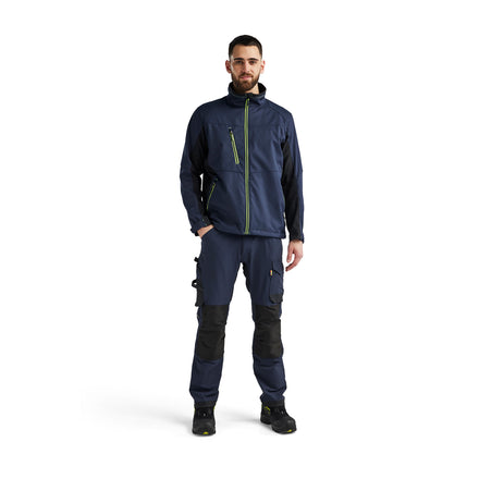 Blaklader 4950 Softshell Jacket Dark Navy Blue Hi Vis Yellow Model