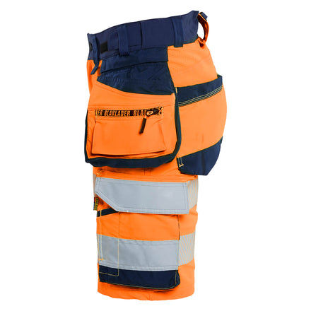 Blaklader 7020 Womens Hi Vis Shorts 4 Way Stretch Hi Vis Orange Navy Blue Left
