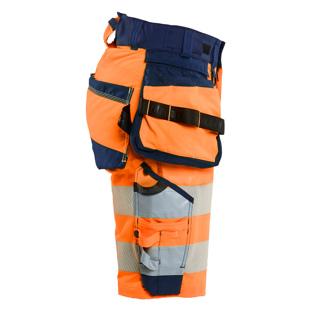 Blaklader 7020 Womens Hi Vis Shorts 4 Way Stretch Hi Vis Orange Navy Blue Right