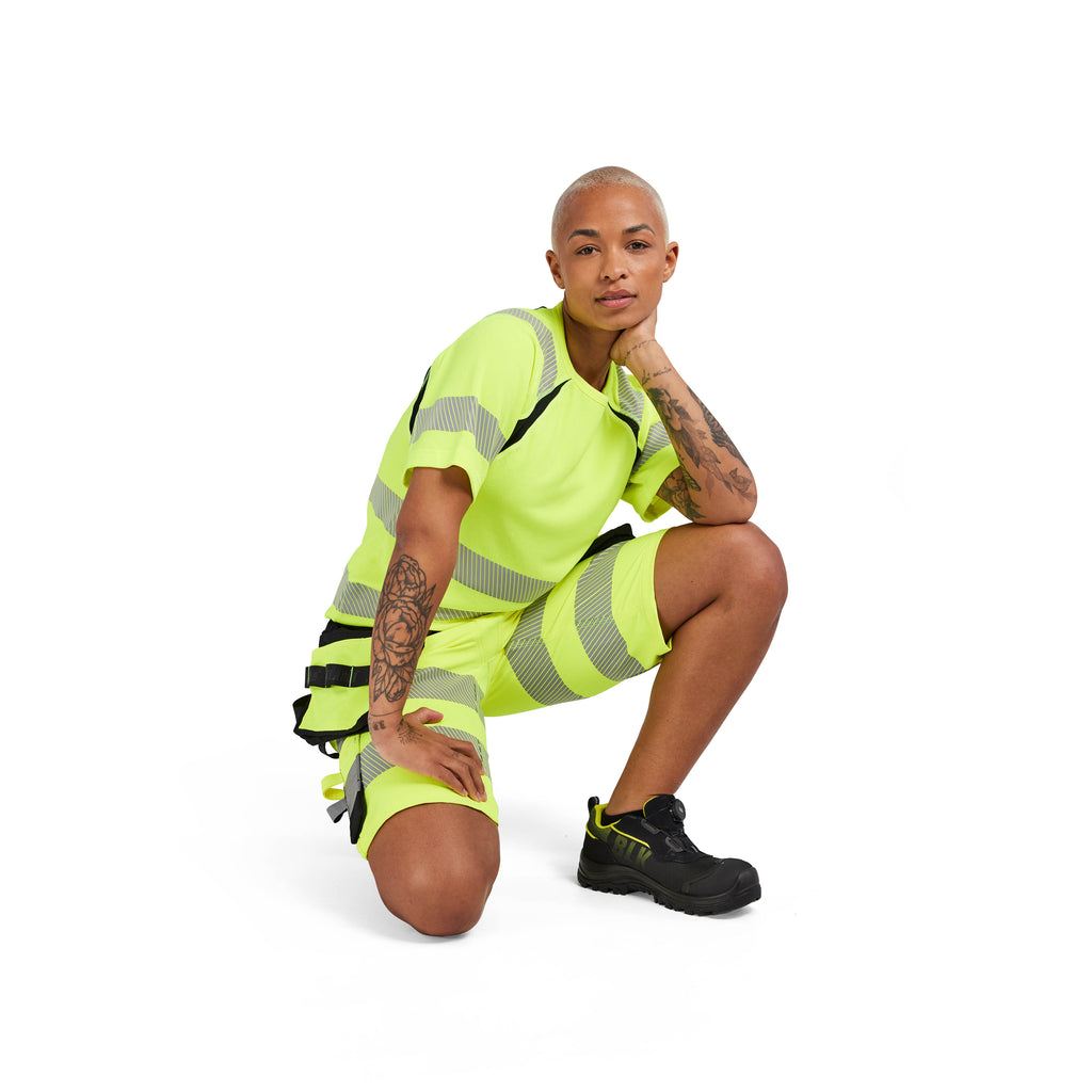 Blaklader 7020 Womens Hi Vis Shorts 4 Way Stretch Hi Vis Yellow Black Feature 1