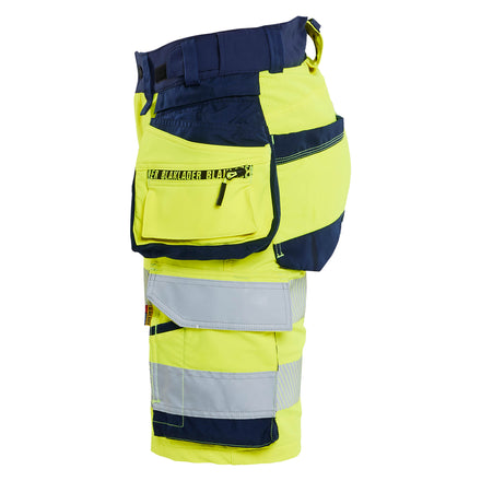 Blaklader 7020 Womens Hi Vis Shorts 4 Way Stretch Hi Vis Yellow Navy Blue Left
