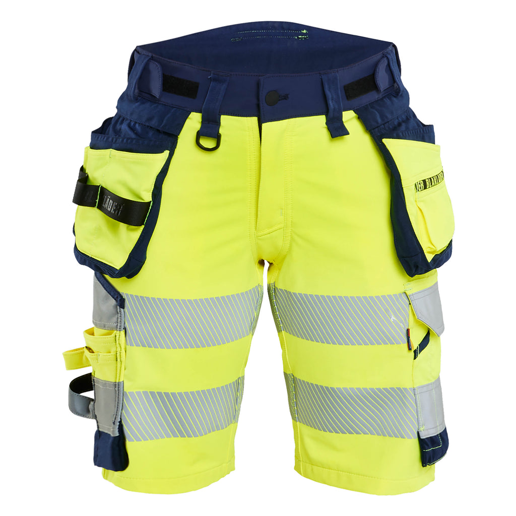 Blaklader 7020 Womens Hi Vis Shorts 4 Way Stretch Hi Vis Yellow Navy Blue Main