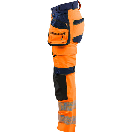 Blaklader 7022 Women’S Hi Vis Trousers 4 Way Stretch Hi Vis Orange Navy Blue Left