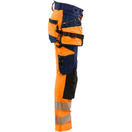 Blaklader 7022 Women’S Hi Vis Trousers 4 Way Stretch Hi Vis Orange Navy Blue Right