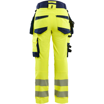 Blaklader 7022 Women’S Hi Vis Trousers 4 Way Stretch Hi Vis Yellow Navy Blue Back