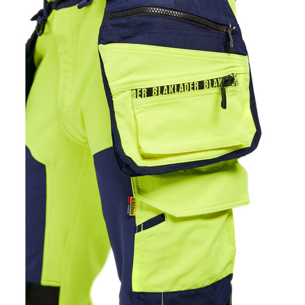 Blaklader 7022 Women’S Hi Vis Trousers 4 Way Stretch Hi Vis Yellow Navy Blue Feature 5