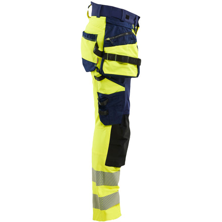 Blaklader 7022 Women’S Hi Vis Trousers 4 Way Stretch Hi Vis Yellow Navy Blue Right