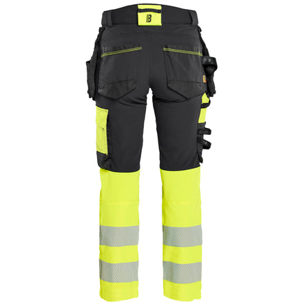 Blaklader 7025 Womens Hi Vis Trousers 4 Way Stretch Black Hi Vis Yellow Back