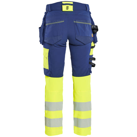 Blaklader 7025 Womens Hi Vis Trousers 4 Way Stretch Navy Blue Hi Vis Yellow Back