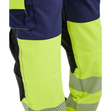 Blaklader 7025 Womens Hi Vis Trousers 4 Way Stretch Navy Blue Hi Vis Yellow Feature 1
