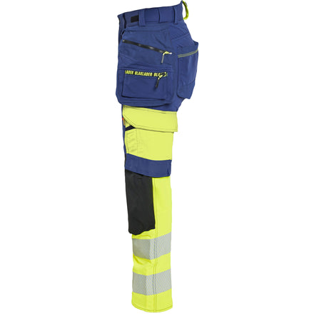 Blaklader 7025 Womens Hi Vis Trousers 4 Way Stretch Navy Blue Hi Vis Yellow Left