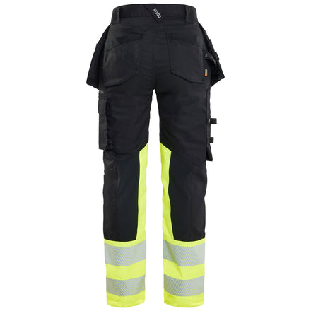 Blaklader 7030 Womens Hi Vis Trousers Stretch Black Hi Vis Yellow Back