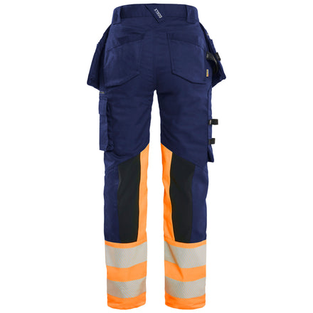 Blaklader 7030 Womens Hi Vis Trousers Stretch Navy Blue Hi Vis Orange Back