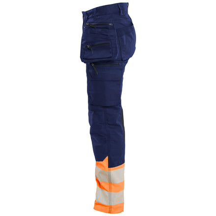 Blaklader 7030 Womens Hi Vis Trousers Stretch Navy Blue Hi Vis Orange Left