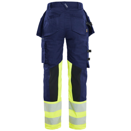 Blaklader 7030 Womens Hi Vis Trousers Stretch Navy Blue Hi Vis Yellow Back