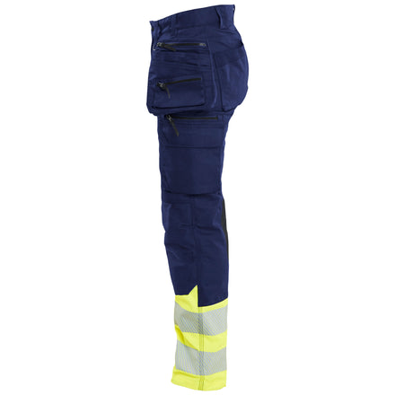 Blaklader 7030 Womens Hi Vis Trousers Stretch Navy Blue Hi Vis Yellow Left