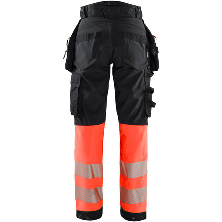 Blaklader 7114 Womens Hi Vis Softshell Trousers Black Hi Vis Red Back