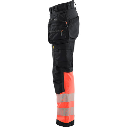 Blaklader 7114 Womens Hi Vis Softshell Trousers Black Hi Vis Red Left