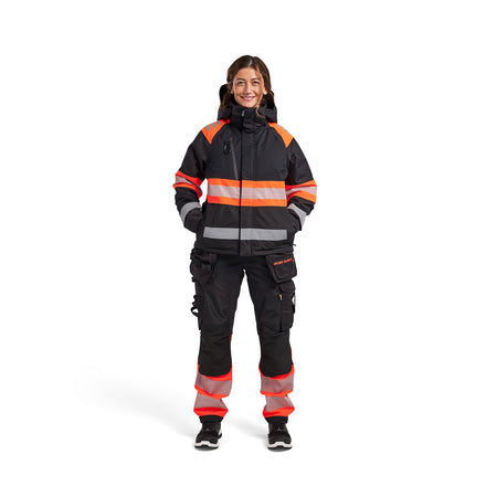 Blaklader 7114 Womens Hi Vis Softshell Trousers Black Hi Vis Red Model