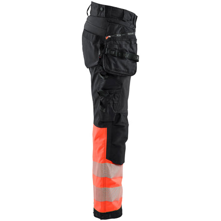 Blaklader 7114 Womens Hi Vis Softshell Trousers Black Hi Vis Red Right