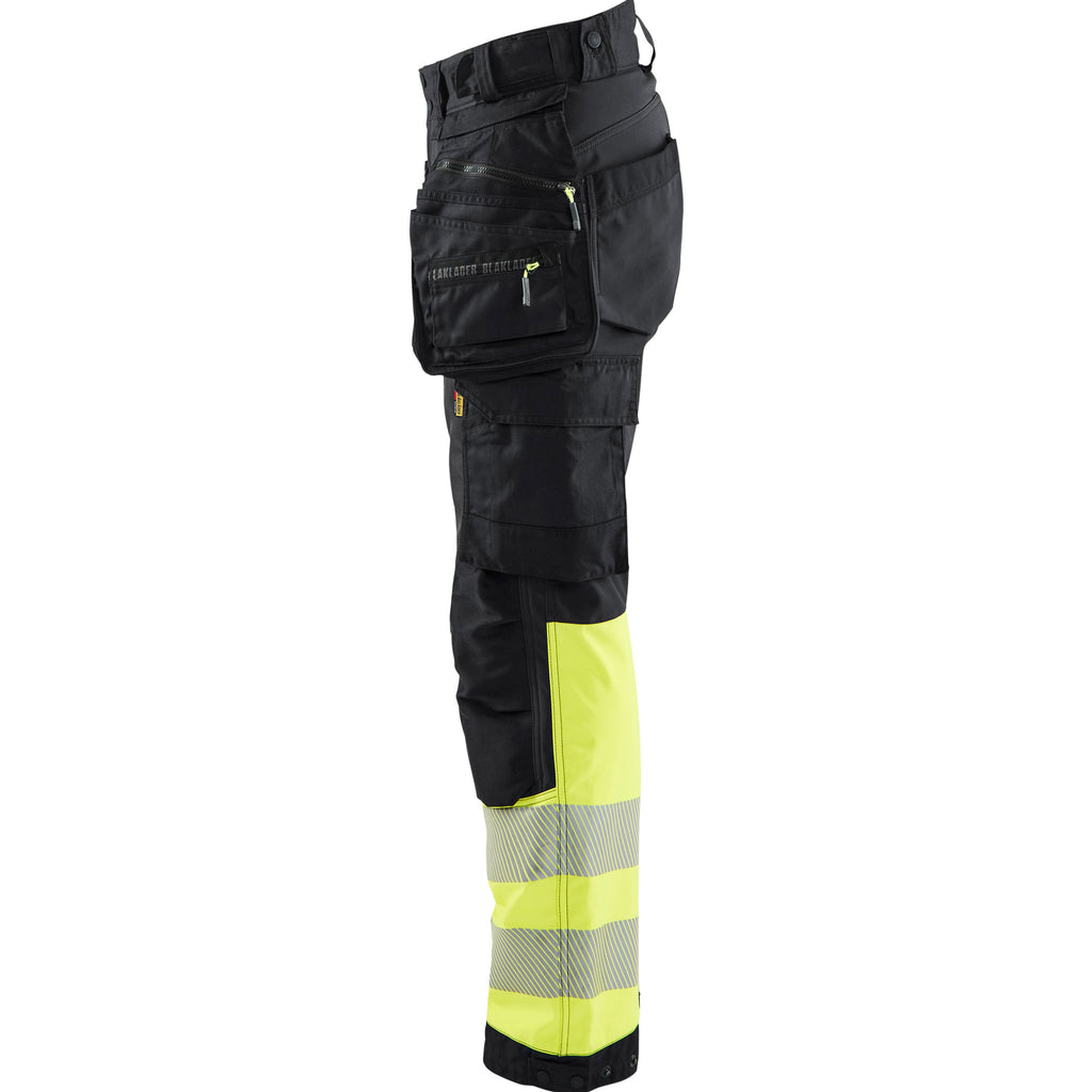 Blaklader 7114 Womens Hi Vis Softshell Trousers Black Hi Vis Yellow Left