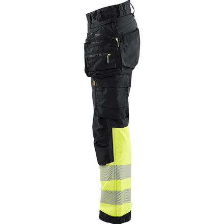 Blaklader 7114 Womens Hi Vis Softshell Trousers Black Hi Vis Yellow Left