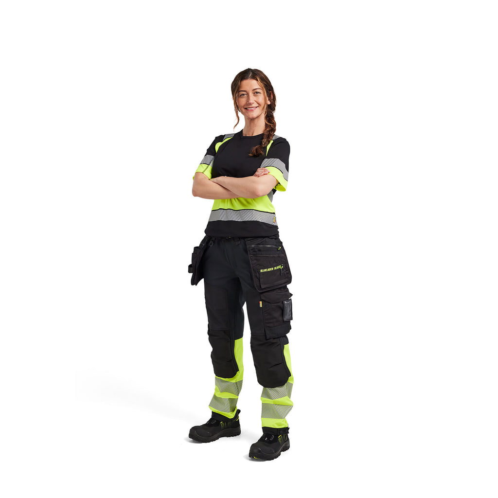 Blaklader 7114 Womens Hi Vis Softshell Trousers Black Hi Vis Yellow Model