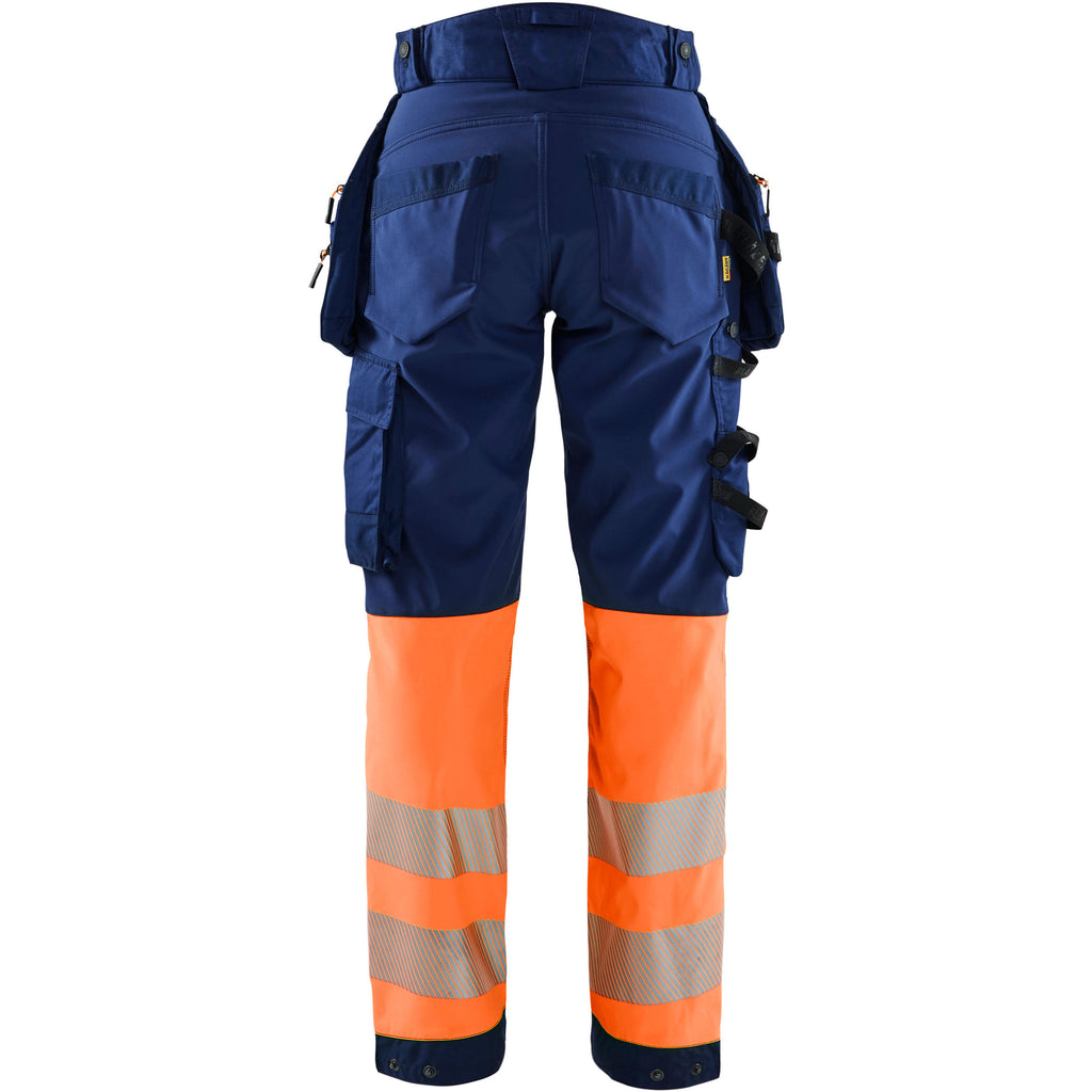 Blaklader 7114 Womens Hi Vis Softshell Trousers Navy Blue Hi Vis Orange Back
