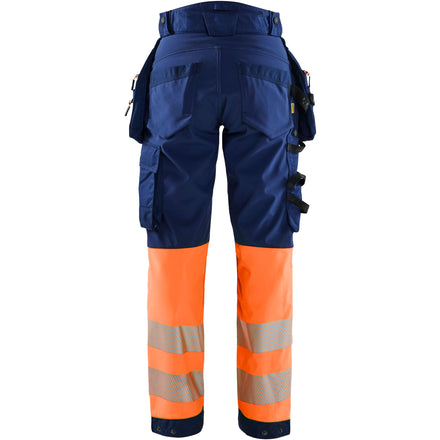 Blaklader 7114 Womens Hi Vis Softshell Trousers Navy Blue Hi Vis Orange Back